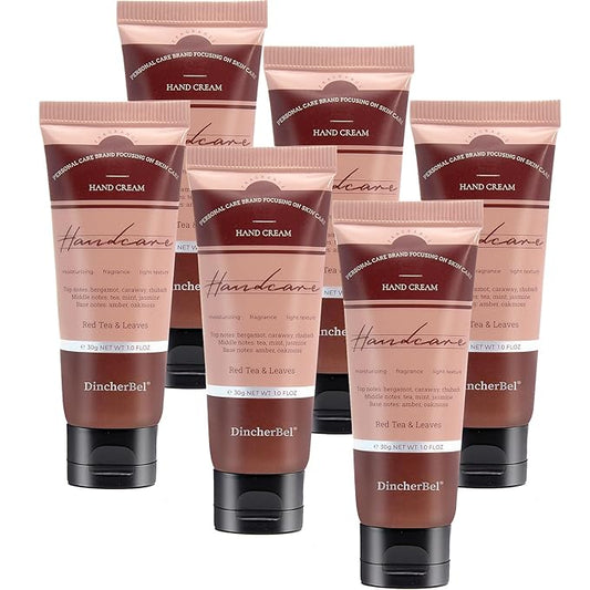 DincherBel 6 Pack Travel Size Hand Cream Set - 1 oz Moisturizing Lotion for Dry Cracked Hands, Red Tea & Leaves Scented Hand Lotion Gift for Women, Nurses, Teachers, Bridesmaids Gifts