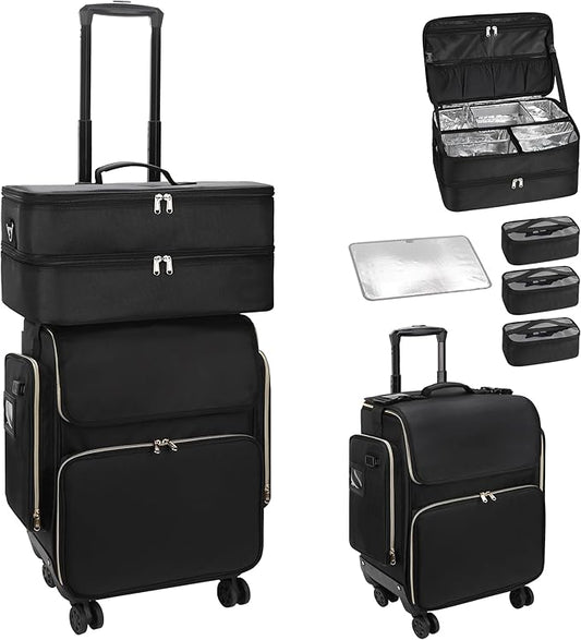 OCHEAL Hairstylist Traveling Case with a Large Makeup Travel Case for Hairstylist, Hairdresser Bag with Detachable Pouch,360° Rotatable Wheelsfor Hairdressing Tool Organizer 3 Makeup Bags