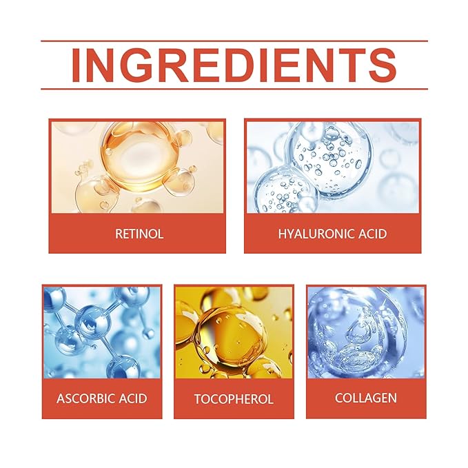 Retinol Serum 50ml, Anti-Aging with Hyaluronic Acid, Collagen, VC, VE, Boosts Elasticity, Diminishes Wrinkles & Fine Lines, Deep Hydration, Brightening Serum for All Skin Types, Gentle Formula