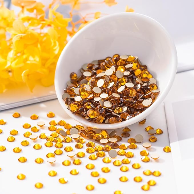 Meibite Gold Yellow Flatback Rhinestones, Glass Rhinestones for Nail Art and Craft, Glue Fix, Loose Crystal Gemstones(Gold Yellow, SS16, 1440pcs, 3.8-4.0mm)