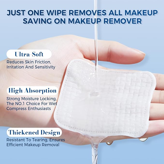 Premium Natural Pure Cotton Pads(100 Count),Soft & Lint-Free Upgraded Edge Stitching Design Cotton Rounds for Face,Unique Three-Layer Structure, Ultra-Absorbent Makeup Remover Pads,for All Skin Types