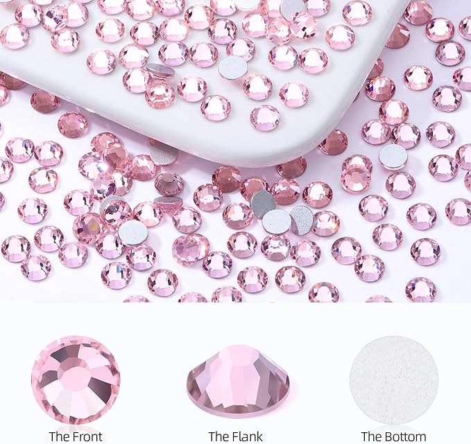 Meibite Pink Flatback Rhinestones, Glass Rhinestones for Nail Art and Craft, Glue Fix, Loose Crystal Gemstones(Pink, SS8, 2880pcs, 2.3-2.5mm)