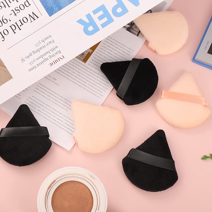 Pimoys 6 Pieces Powder Puff Face Triangle Makeup Sponge Soft Velour Puffs for Loose Powder Setting Powder Blender Foundation Sponge Beauty Makeup Tool, Valentines Day Gifts for Women