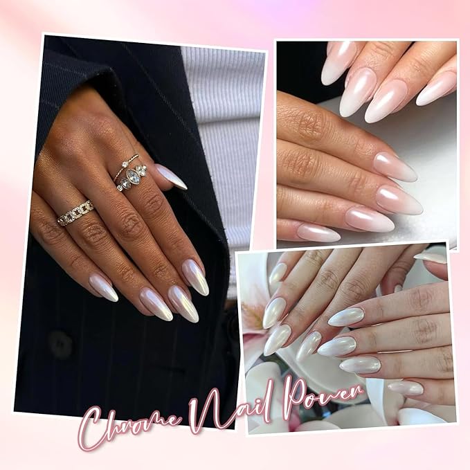 BISHENGYF Pearl Chrome Nail Powder:【Super Transparent】 White Pearl Chrome Nail Powder Ice Shimmer Jewelry Transparent Aurora Glazed Donut Chrome Nail Powder for Nails Art DIY