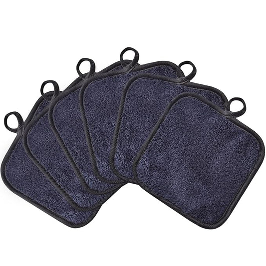 BloomSesame Makeup Remover Cloths for Face, Eye, Lips - Reusable Face Cleansing Cloth Microfiber Makeup Remover Pads 5 x 5 inch 6 Pack (Black)