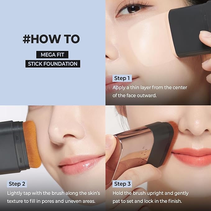 Mega Fit Master Glow Stick Foundation with Brush, 120H Long Lasting Radiant Coverage, All-in-One Stick for Easy Application, K-Beauty, Shade 21, 0.56oz (01 Light Beige)