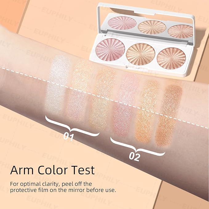 3 Colors Highlighter Makeup Palette, Face Highlight Makeup Contour Powder, Waterproof Long Lasting Glitter Face Illuminator Highlighter for Women, 02 Sunset Radiance Trio