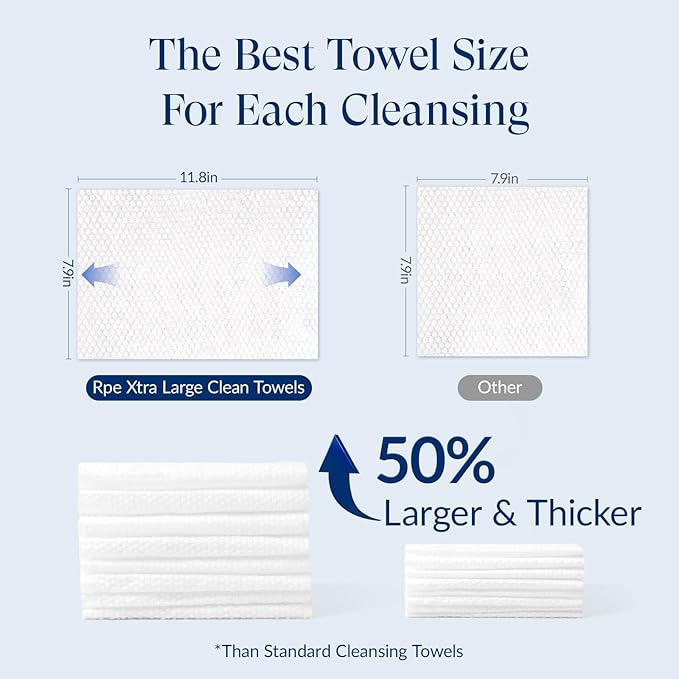 Clean XL Disposable Face Towels 11.8"×7.8", 100% Biobased Biodegradable Viscose, Ultra Soft & Hygienic Facial Towelettes for Makeup Removal and Skincare, Safe for All Skin Types, 360 Count, 6 Packs