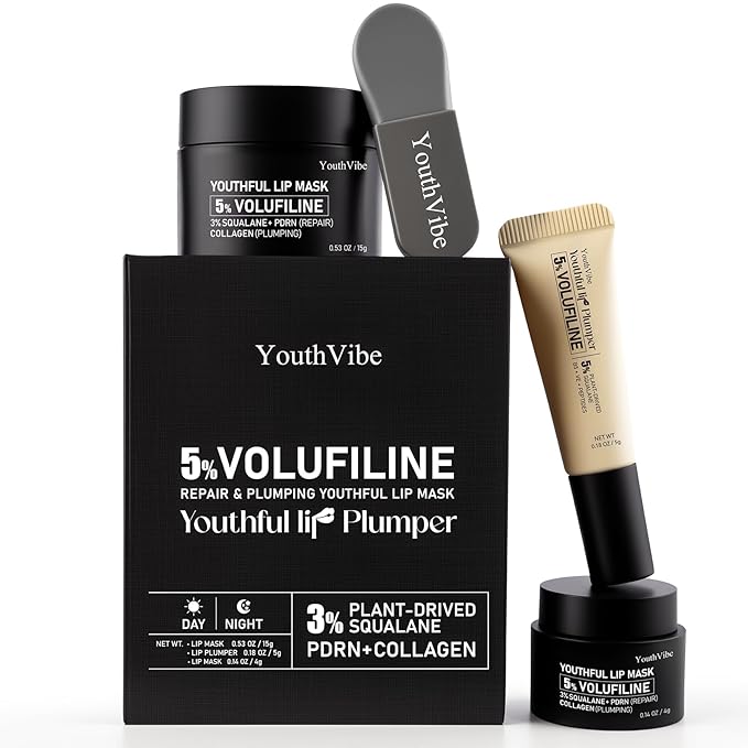 YouthVibe Lip Sleeping Mask Overnight Moisturizing – 5% Volufiline, Squalane, Shea Butter, PDRN & Collagen Hydrating Lip Mask Treatment for Lip Care, Dry & Flaky Lips
