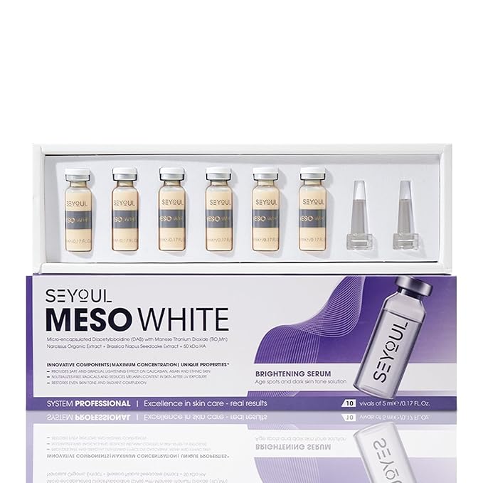 Meso White Facial Serum Ampoules – Uneven Tone Appearance & Skin Radiance Support with Niacinamide, Stem Cells & Collagen – 6 Vials (0.17 fl oz Each)