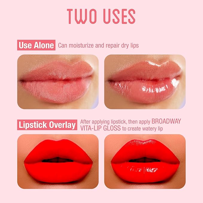 Ruby Kisses Broadway Vita-Lip Clear Lip Gloss (8 Pack), Ultra-Hydrating & Soothing Formula with Vitamins, High-Shine Non-Sticky Finish Lip Balm with Mint, Rosehip, Coconut, Mango, Argan, Honey, Shea