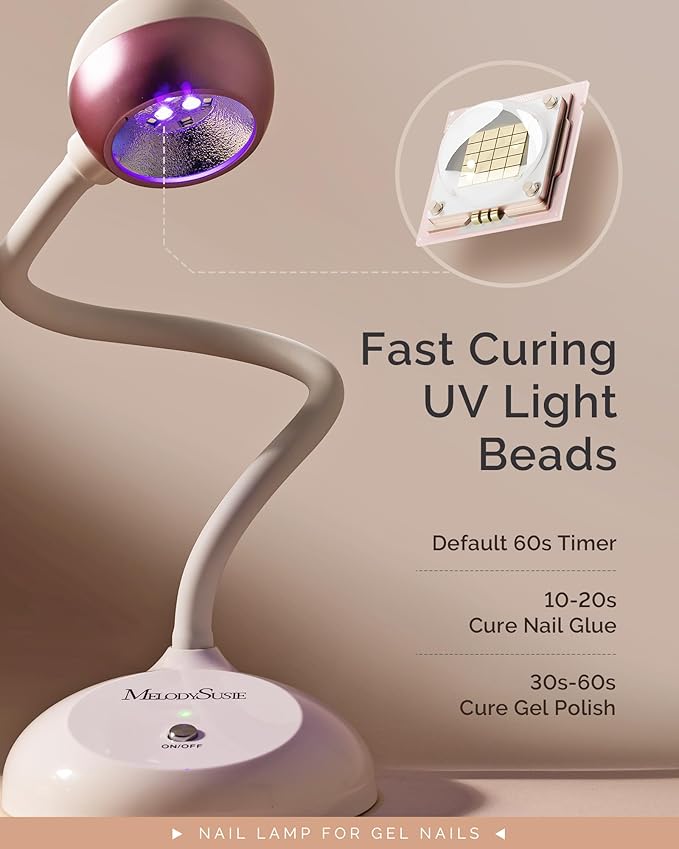 MelodySusie Gooseneck Cordless UV Nail Lamp with Adjustable Light Angle, S-Pro09M 2-in-1 Rechargeable Fast Curing Nail Dryer Cures All Gels, Especially Rhinestone Glue & Liner Gel Polish