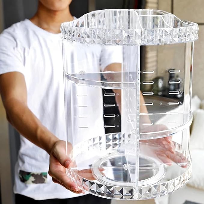goodstumbler 360 Degree Rotation Rotating Makeup Organizer Transparent Stable Base Cosmetic Storage Box for Lipstick Skincare Beauty Vanity Countertop Organizer Transparent PS Material