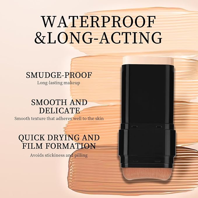 Dual-Ended Foundation & Concealer Stick with Built-in Brush, Long-Wear Matte Korean Full-Coverage Makeup, Waterproof Hydrating Contour for All Skin Tones (04#WHEAT)
