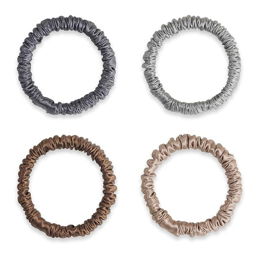Silklab 22 Momme 100% Mulberry Silk Hair Ties, Well-Hold Elastic for No-Damage (4Pack, Charcoal, Coffee, Brown, Grey), 6A, Scrunchies, Reduces Frizz & Breakage, OEKO-TEX Certified