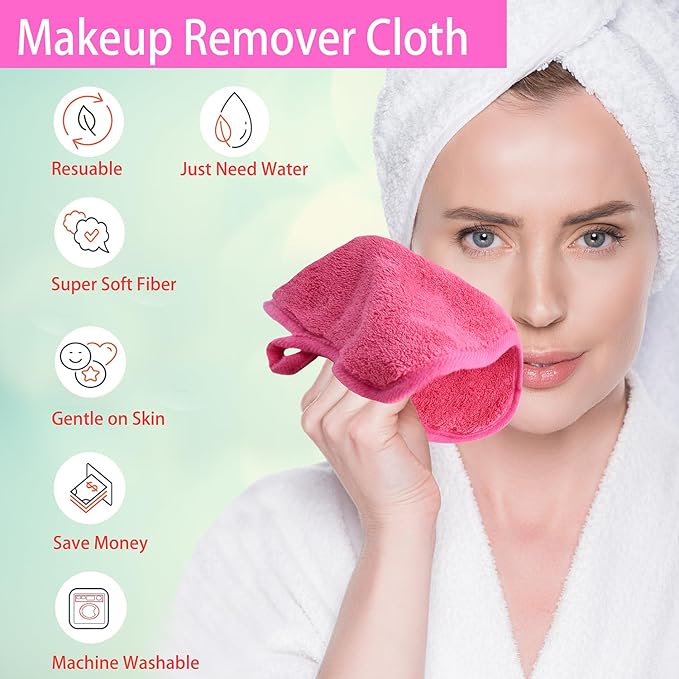 BloomSesame Makeup Remover Cloths for Face, Eye, Lips - Reusable Makeup Remover Pads Soft Microfiber Facial Cleansing Cloths 6 x 12 inch 6 Pack (Dark Pink)