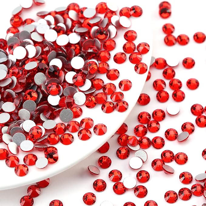 Novani Red Rhinestones, Flatback Crystal Loose Gemstones 1440pcs Glass Rhinestones for Clothes Shoes Crafts Makeup Nail Art and DIY Decorations(SS16, Light Siam)