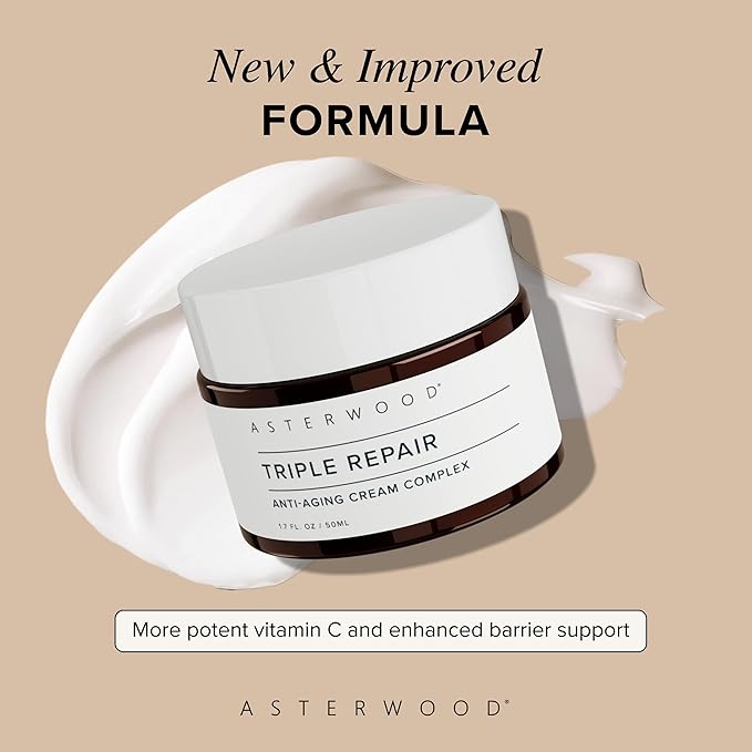 Asterwood Matrixyl 3000, Argireline Peptide, Vitamin C Cream - Triple Repair - with Hyaluronic Acid - Anti-Aging, Wrinkle Reducing, Hydrating - Fragrance-Free - 1.7 Fl Oz