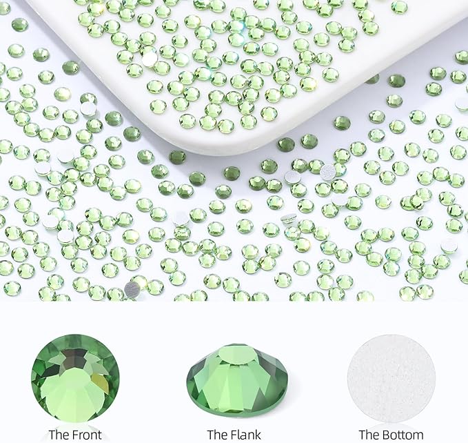 Meibite Light Green Flatback Rhinestones, Glass Rhinestones for Nail Art and Craft, Glue Fix, Loose Crystal Gemstones(Lt.Green, SS8, 2880pcs, 2.3-2.5mm)