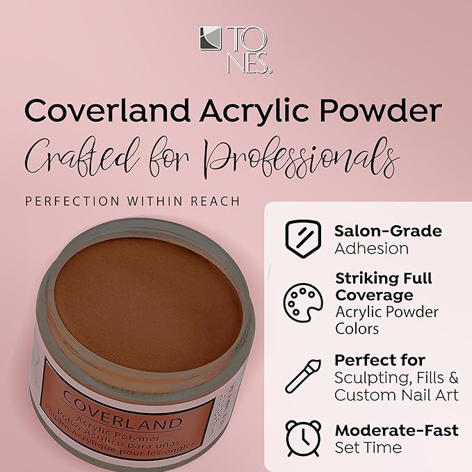 Tones Coverland Acrylic Nail Powder "Hot Cocoa" - Limited Edition Acrylic Powder for Nail Design, Sculpting, and Masking Nail Bed Imperfections - Professional Acrylic Nail Supplies - (1.5 Oz)