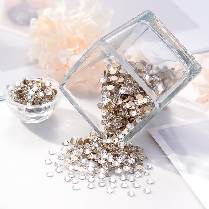 Meibite 16 Facets Crystal Clear Flatback Rhinestones, Glass Rhinestones for Nail Art and Craft, Glue Fix, Loose Crystal Gemstones(Crystal, SS8, 1440pcs, 2.3-2.5mm)