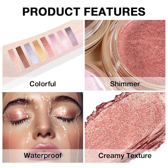 Peach Coral Shine Cream Shimmer Eyeshadow – Warm Peach Coral Eye Shadow, High Pigment Glitter Pearl Shade, Waterproof Long-Lasting Crease-Proof Single Eyeshadow for Natural Soft Glam Eye Makeup 4