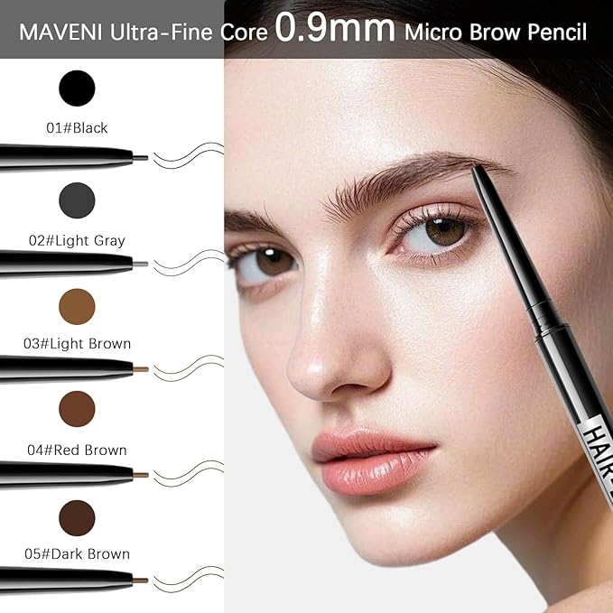 Browcharm Microblading Brow Pencil, 0.9mm Fine Tip, Waterproof Eyebrow Pencil, with 1+1 Same Color Refills, Shapes, Defines, Fills, and Contours for Full, Natural-Looking Brows (02 Light Grey)
