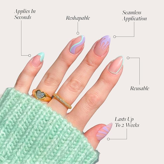 Glamnetic Press On Nails - Wild Card | Opaque UV Finish Short Pointed Almond Shape, Salon Quality Pastel Nails in 12 Sizes - 24 Nail Kit with Glue
