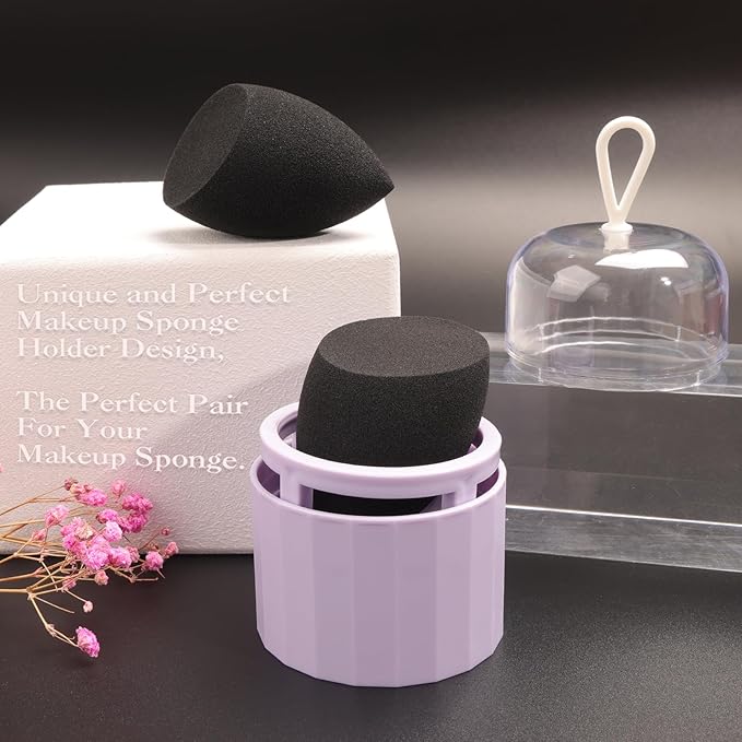Toiletry Sponges Set with Breathable Face Sponge Holder for Travel Foundation Organic Beauty Sponges for Makeup Soft Blender Sponges Professional Black