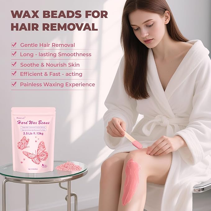 Auperwel Wax Beads 2.5lb,Hard Wax Beads Suitable for Brazilian Bikini & Coarse Hair, Sensitive Skin Hard Wax for Hair Removal (Face/Body/Armpit), Refill Wax Bags for At-Home Waxing (Rose)