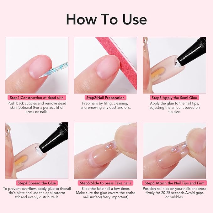 Curvlife 10g Semi Solid Nail Glue Gel with 5ml Nail Glue Remover Pen, No Need for Uv Light, Valentine's Day Gifts Gel Glue for Press On Nails, Click&Remove Pen