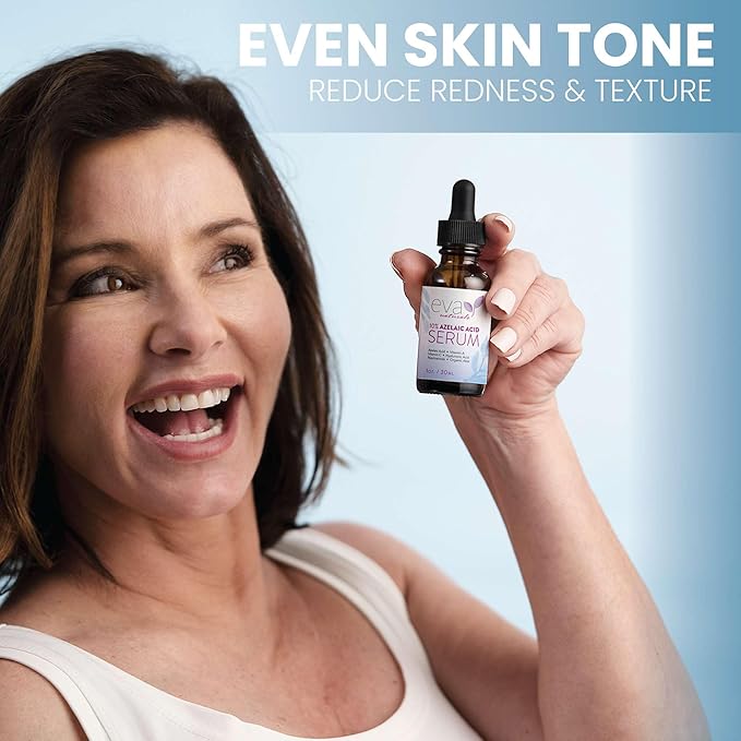 Eva Naturals 10% Azelaic Acid Serum for Face – Niacinamide, Hyaluronic Acid – Redness Relief, Dark Spots, Uneven Skin Tone, Texture, Pores, Topical Booster for Clearer, Smoother Skin, 1oz
