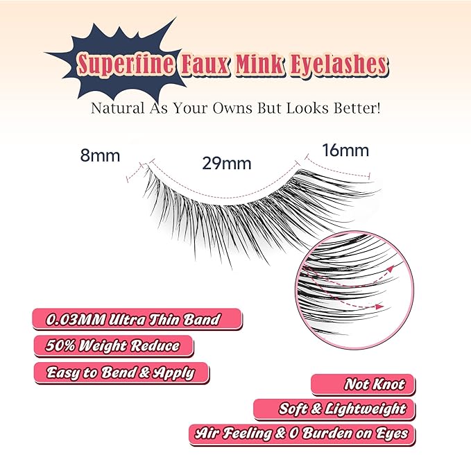 Lashes Cat Eye 16MM Foxy Eyelashes Wispy Lash Strips C Curl Natural Lashes Fake Eyelashes with 0.03MM Ultra Thin Band Siligli Fox Eyelash 7 Pair