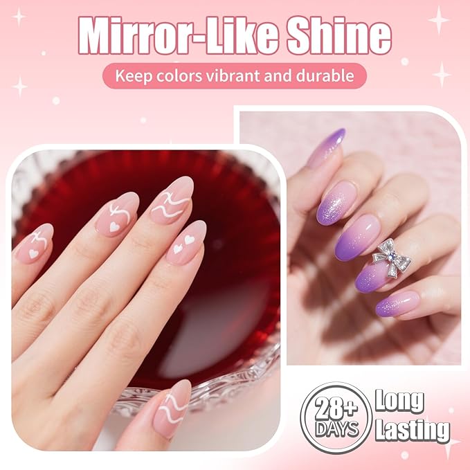 GAWRJ No Wipe Top & Base Coat Gel Set (Up to 3+ Weeks), Anti-Yellowing Quick Dry Gel Nail Polish, 2 Base + 2 Top Coats 15ml, for UV/LED Light, Professional & DIY