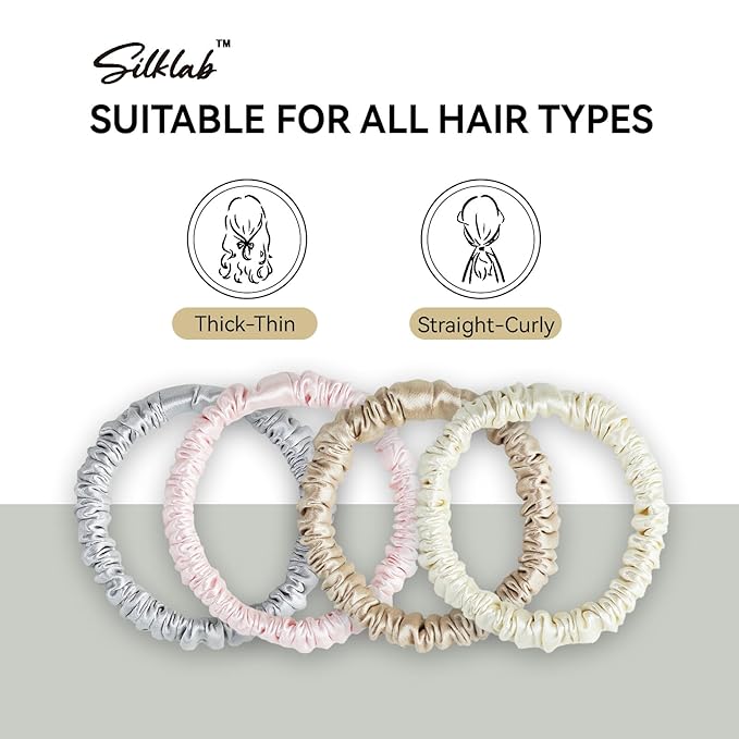 SILKLAB 22 Momme 100% Mulberry Silk Scrunchies (2 Pack, Black, Champagne), Well-Hold Elastic for No-Damage, Soft Hair Ties, 6A Grade, OEKO-TEX Certified, Reduces Frizz & Breakage