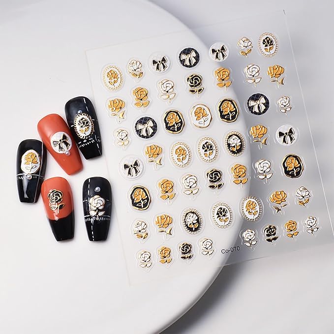 4-Sheet 3D Nail Art Stickers Set – Cute Ducks, Bohemian Patterns, Celestial Magic & Elegant Camellias – 160-200 Pre-Cut Self-Adhesive Nail Decals for DIY & Salon Manicures