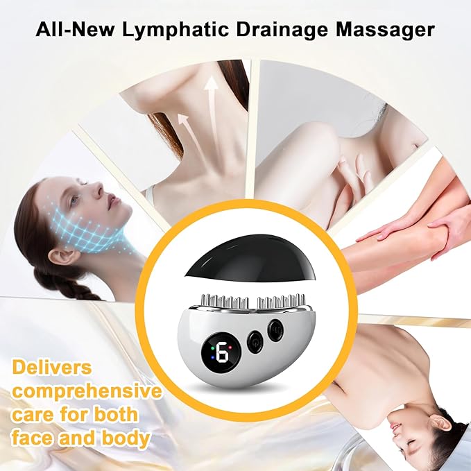 New Lymphatic Contour Face Brush, Lymphatic Drainage Massager, Double Chin Reducer, Gua Sha Facial Tools,9-Function Gear Adjustment, Facial and Body Sculpting,for Jawline & Puffiness (White)