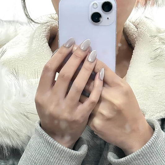 Cat Eye Press on Nails Handmade Short Oval/Square/Round False Nails with French Tip/Aurora/Magnetic Shimmer Designs (Side#Perfumer S)