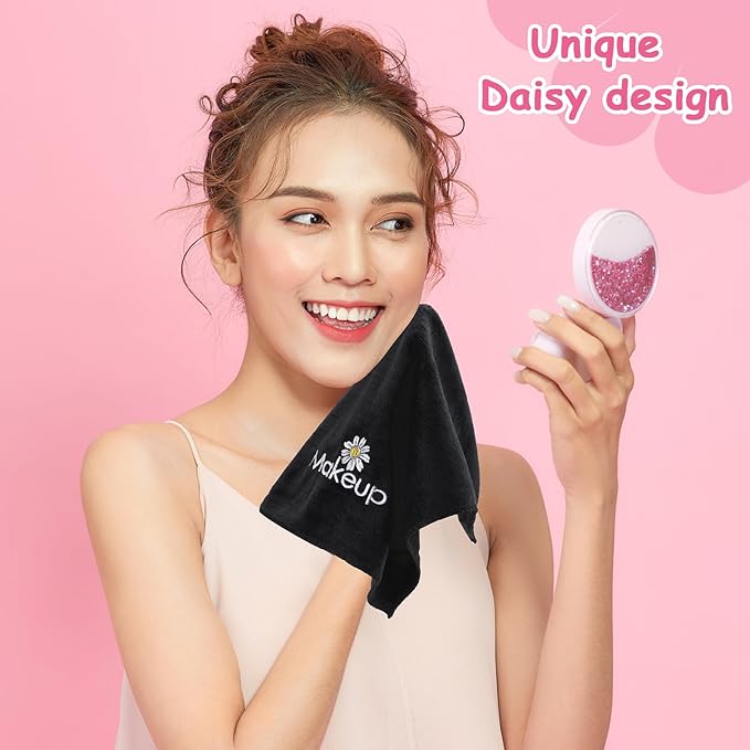 Shimeyao 20 Pack Makeup Towels Black Makeup Washcloths for Face Microfiber Remover Cloth 13x13 Inch Daisy Quick Dry Face Towels for Cleansing Hand