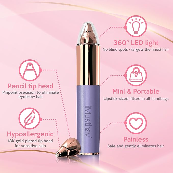 iMusthav Eyebrow Hair Remover for Women | 18K Gold-Plated Head | 360° LED Light Portable Painless Electric Epilator·