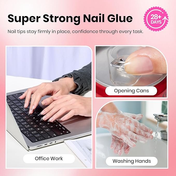 Beetles Super Strong Nail Glue for Press on Nails: 10ML 3Pcs Brush on Glue for Acrylic Nails, Nail Tips Quick Dry No Uv Light Needed