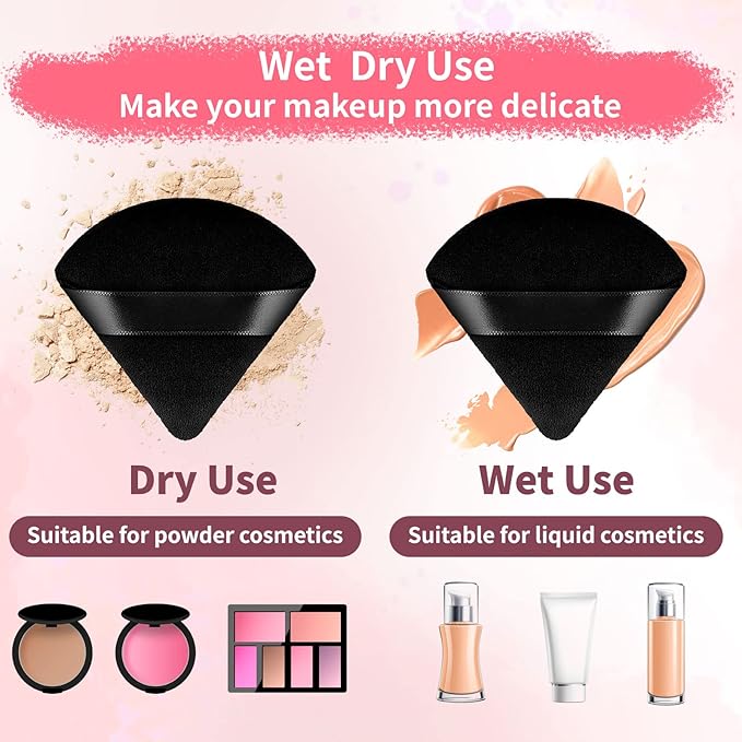 WEBBYBEAR 150 Pcs Powder Puff Face Soft Triangle Makeup Puff for Loose Powder Mineral Powder Body Powder Velour Cosmetic Foundation Wet Dry Sponge Makeup Tools (Black)
