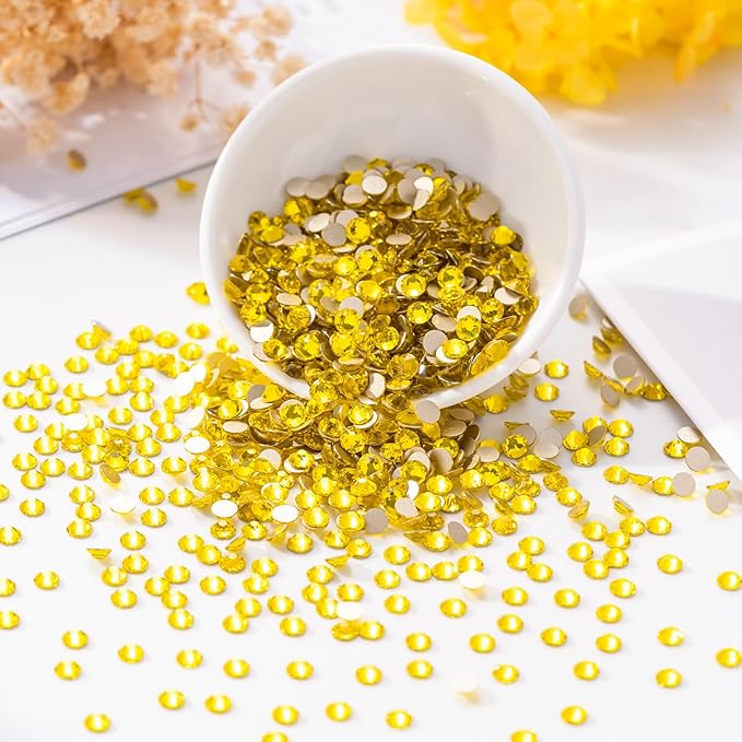 Meibite Citrine Flatback Rhinestones, Glass Rhinestones for Nail Art and Craft, Glue Fix, Loose Crystal Gemstones(Yellow, SS20, 1440pcs, 4.6-4.8mm)