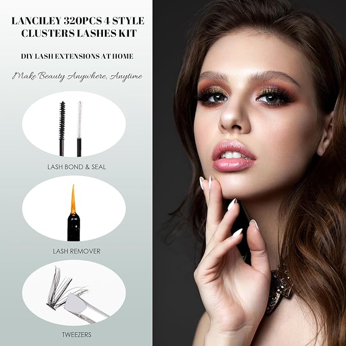 Lash Clusters 320PCS 12-20MM 30D+40D+80D+100D DIY Eyelash Extensions Kit Natural Individual Lashes Thick Volume Eyelash Clusters D Curly Lash Extension kit with Bond + Seal + Remover + Tweezers-4