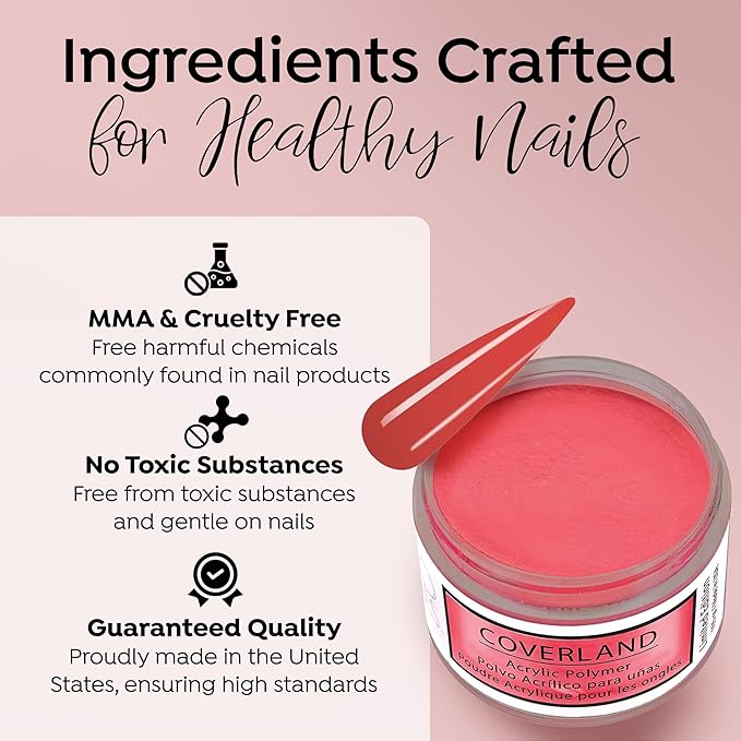 Tones Coverland Acrylic Nail Powder "Hibiscus Flame" - Limited Edition Acrylic Powder for Nail Design, Sculpting, and Masking Nail Bed Imperfections - (1.5 Oz)
