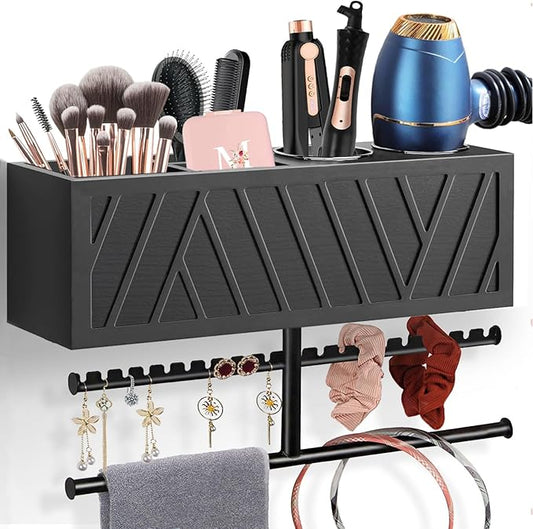 Rustic Hair Dryer Holder Wall Mounted,Hair Styling Tools & Accessories Organizer,Bathroom Supplies & hot Tools vanities Organizer Caddy,for Storage Flat Iron,Blow Dryer,Curling Iron,Towel