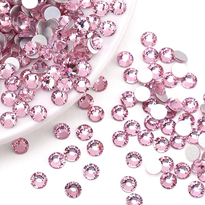 Novani Rhinestones 3000Pcs Flatback Crystal Round Loose Gemstones Glass Rhinestones for Crafts Makeup Nail Art Clothes Shoes DIY Decorations(SS8, 2.3-2.5mm,Pink)