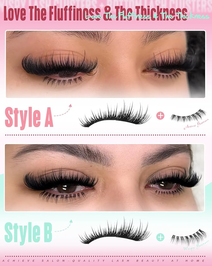 calphdiar Wispy Lash Clusters with Bottom Lashes Extension Kit Spiky Eyelash Clusters Kit Fairy Cluster Eyelash Extensions 10-18mm Lash Clusters Kit 184PCS Natural Individual Lashes with Bond and Seal