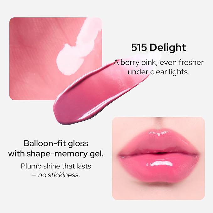 Unseen Balloon Tint, 9 Colors for All Skin Types. Buildable Color, Long Lasting Glossy Lip Stains, Lightweight Lip Gloss Make up, Holiday Stocking Stuffer (515 Delight, 0.11 Ounce (Pack of 1))