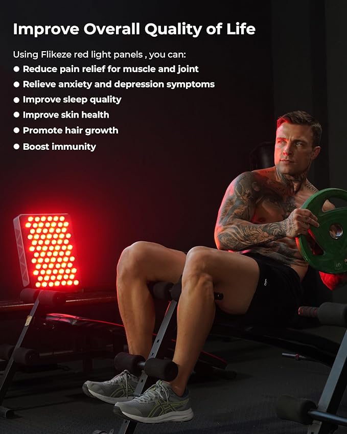 Red Light Therapy Devices, 78 pcs 4-Chip LEDs 630nm-850nm Near Infrared Light Therapy Panel, Adjustable Brightness (20-100%), Time(5-30 min) Red Light Panel for Home Office & Gym